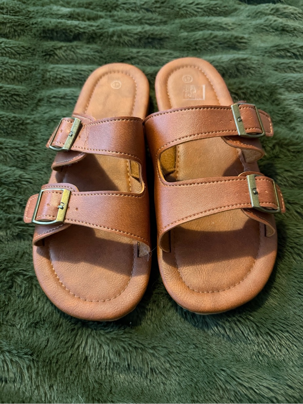 Women's Double-Buckle Slide Sandals in Brown